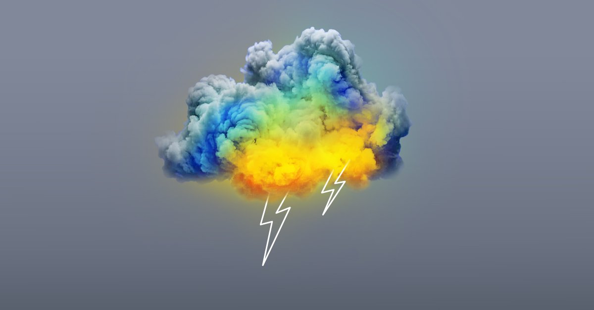 Colorful storm cloud with lightning bolts